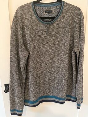 Ted Baker Men's Gray Heather Crewneck Sweater with Teal Trim - Large
